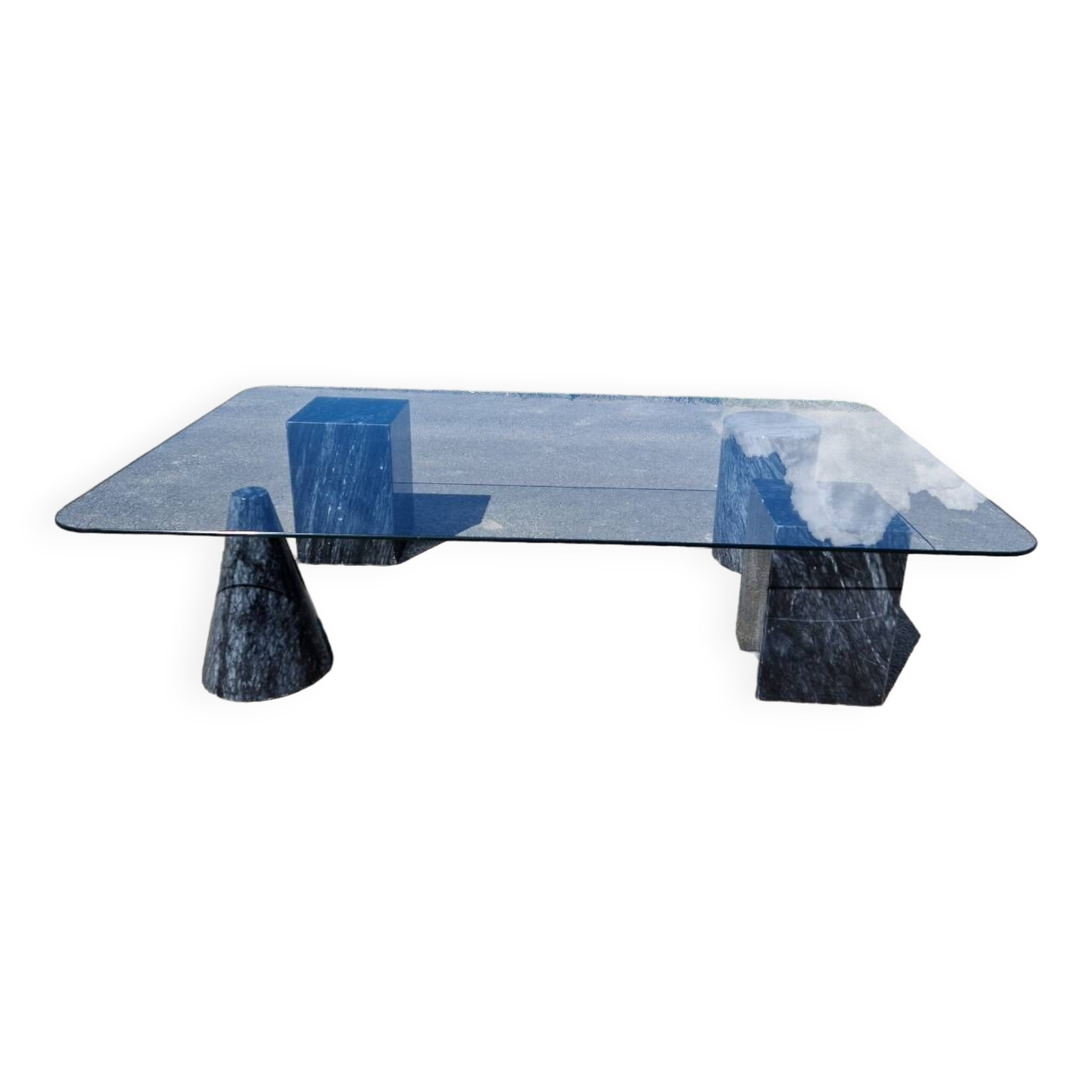 Vintage sculptural marble and glass coffee table from the 80s