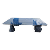 Vintage sculptural coffee table in marble and glass from the 80s