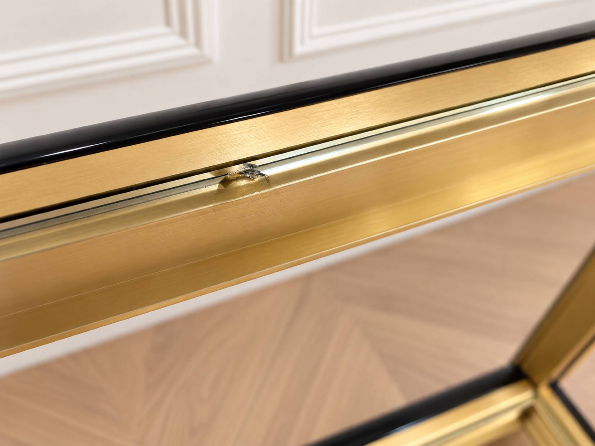 Vintage black and gold console with two glass shelves – 70s/80s