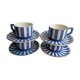 Set of 4 coffee cups with 4 saucers signed Sarreguemines model FOX TROTT