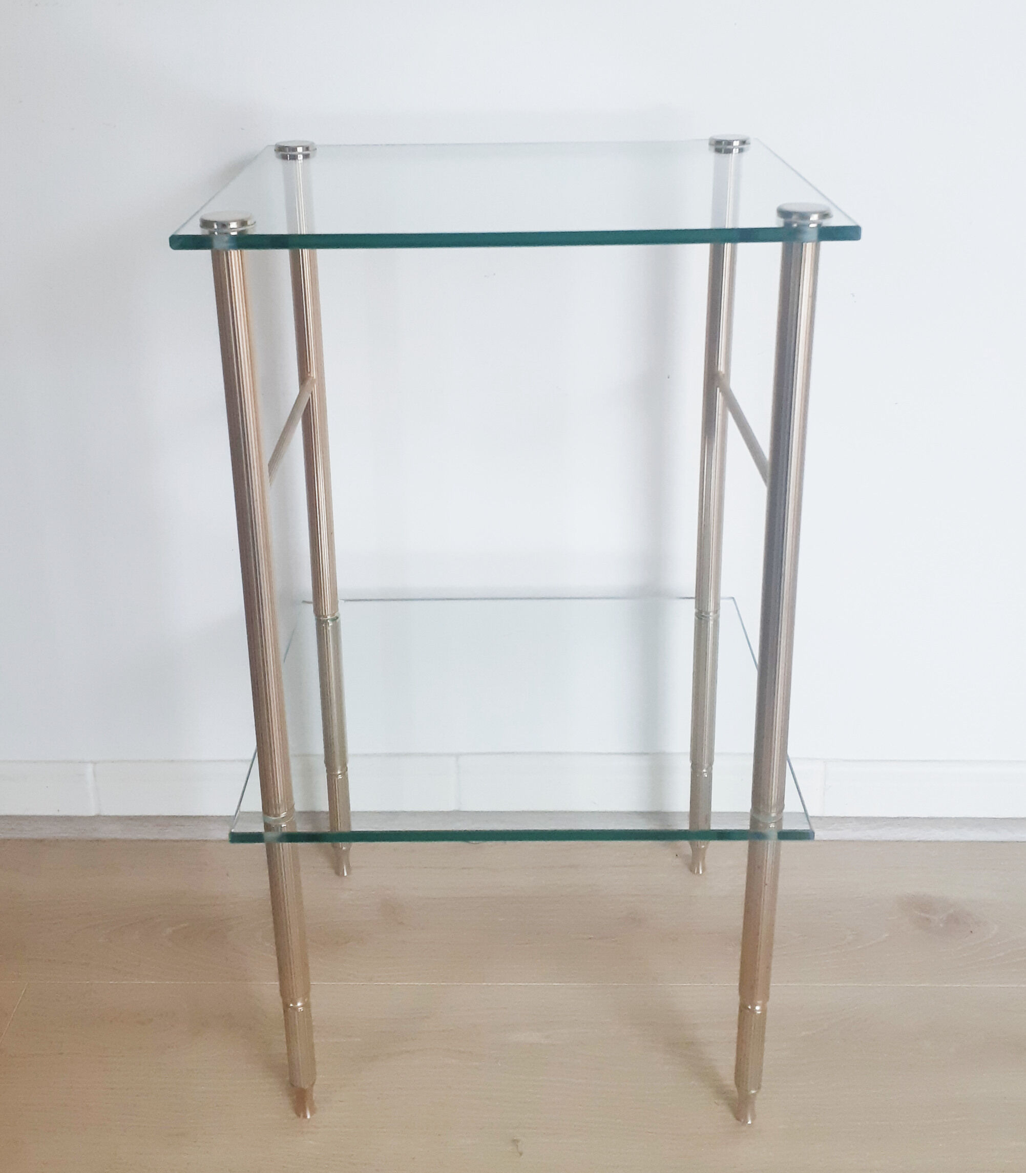 Glass and gilded brass pedestal table, 50s