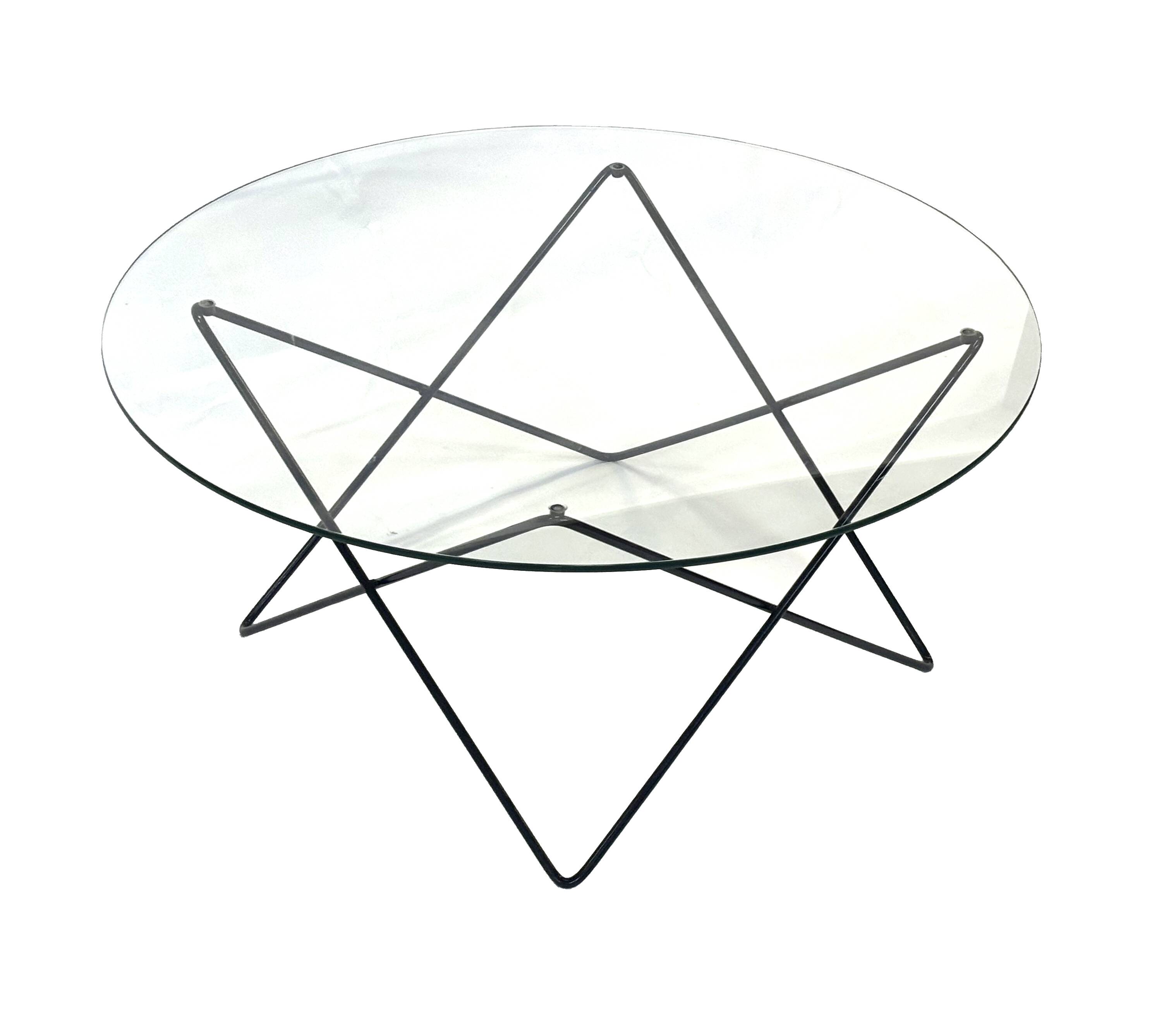 Vintage coffee table in 70s steel wire glass design