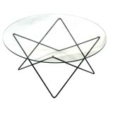 Vintage coffee table in 70s steel wire glass design