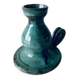 Candle holder in enamelled and signed stoneware