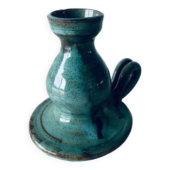 Candle holder in enamelled and signed stoneware
