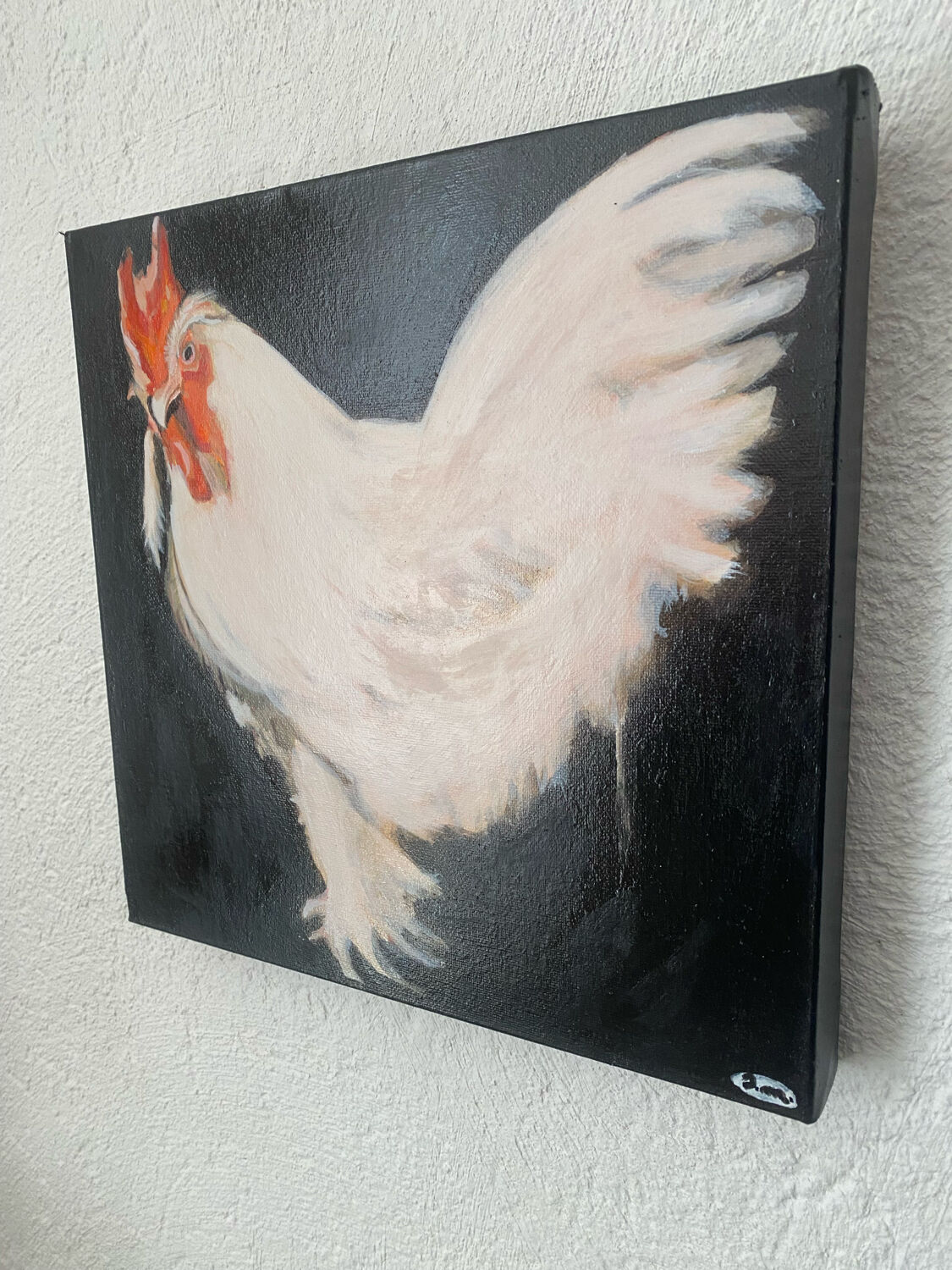 Rooster portrait in oil on canvas