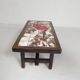 Square tile table from Vallauris, signed Dan with an image of a fantastic bird, 1960s.