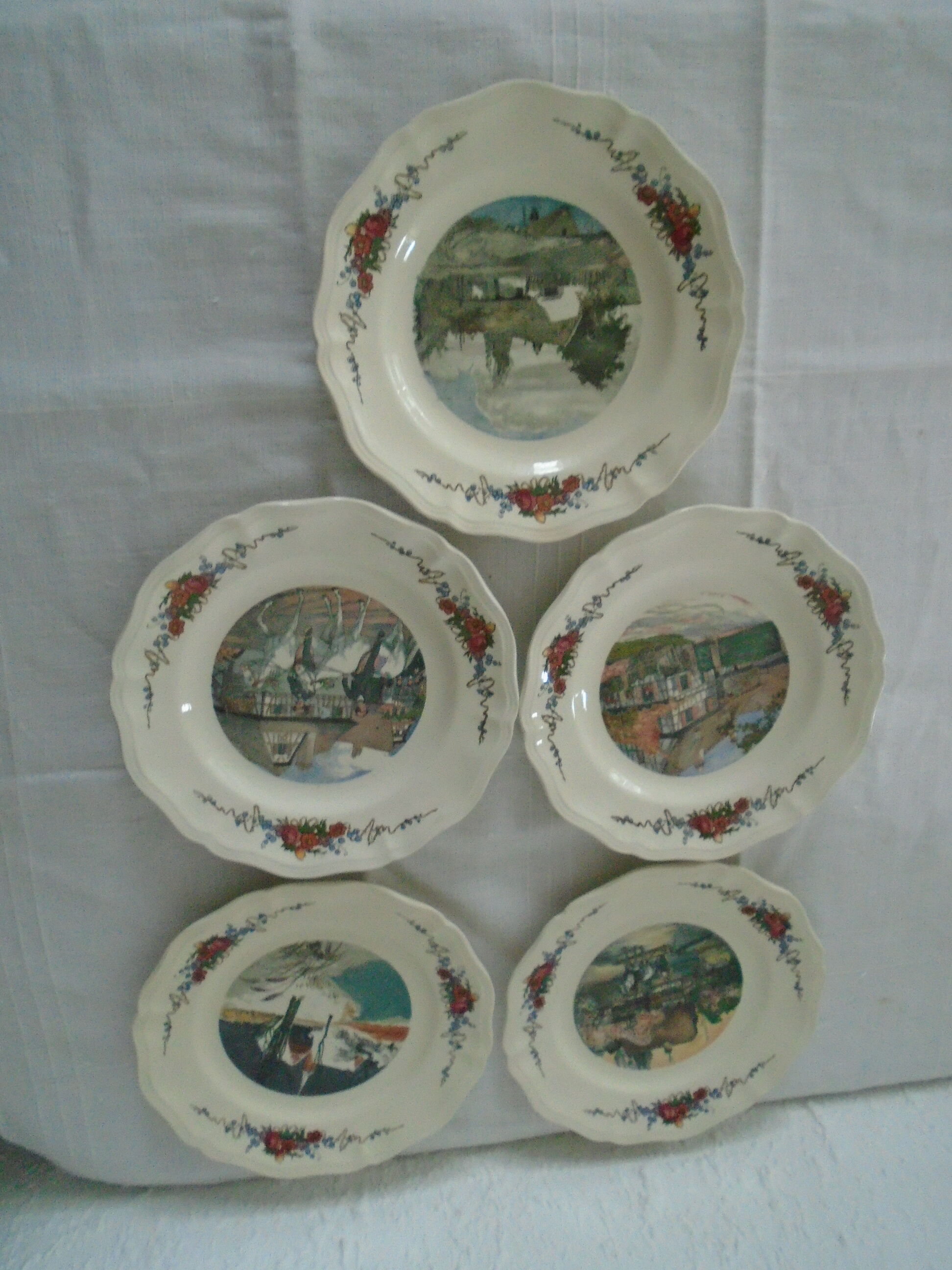 5 Plates Obernai Loux Sarreguemines ancient earthenware