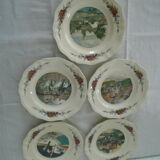 5 Plates Obernai Loux Sarreguemines ancient earthenware