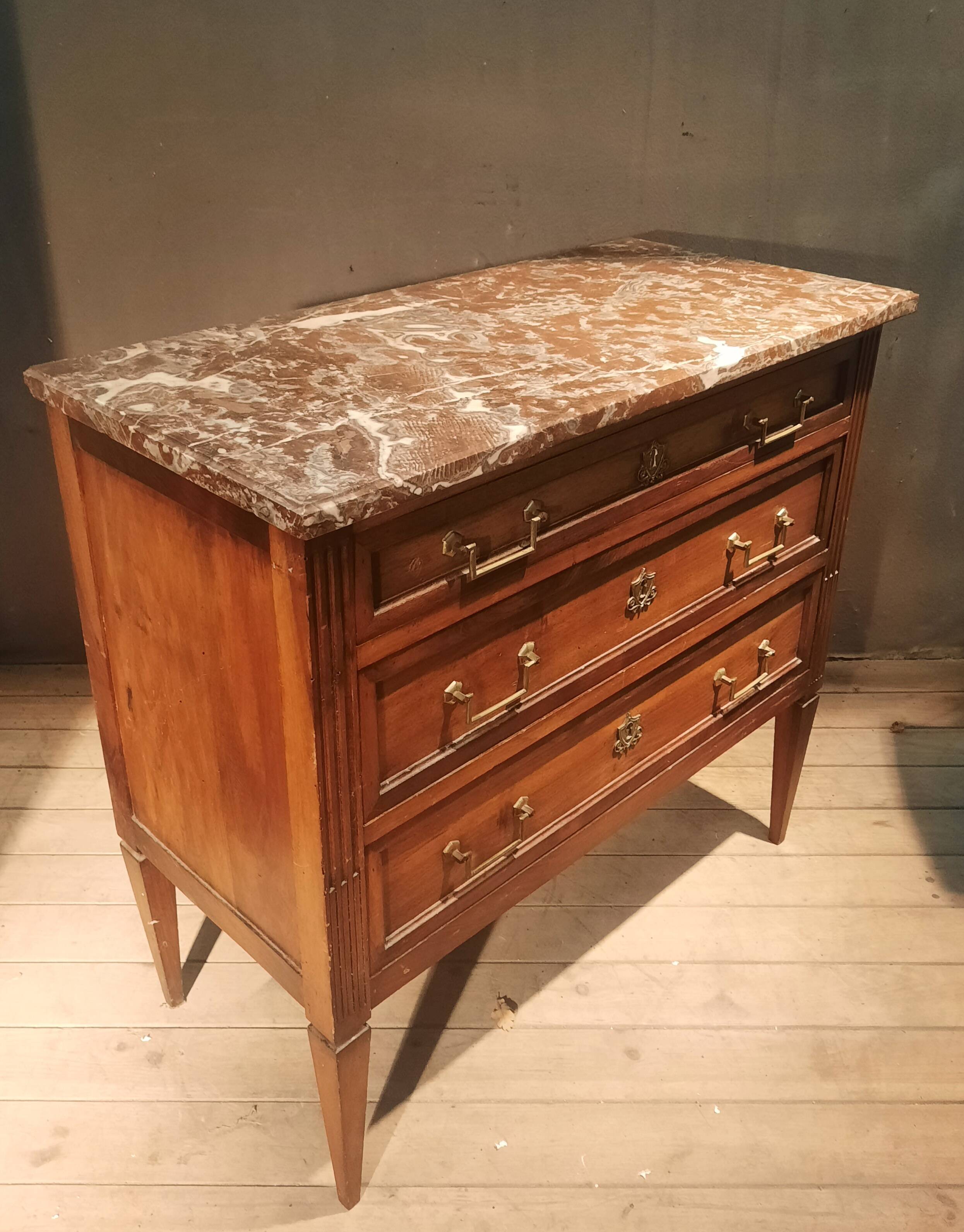 Louis XVI style chest of drawers with marble top