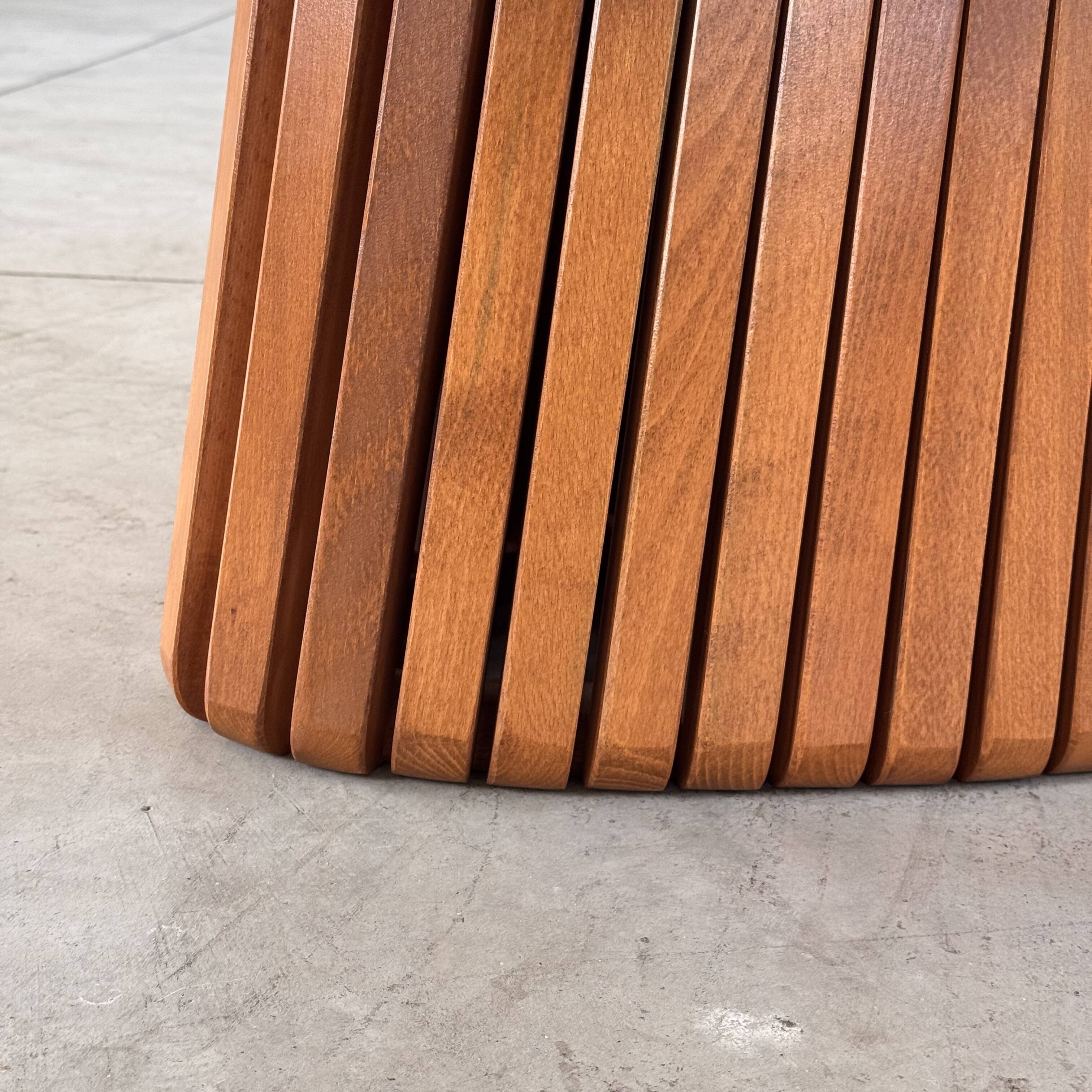 Oval travertine coffee table with ashwood slatted base – italy by forme
