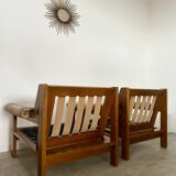 Pair of lounge chairs in wood and designer fabric from the 60s vintage Scandinavian look