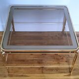 Coffee table glass smoked metal gilded Italian design 80s stamped