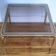 Coffee table glass smoked metal gilded Italian design 80s stamped