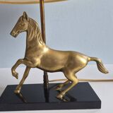 Brass and wood horse lamp