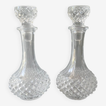 2 carafes à vin, cristal d'Arques, modèle Longchamp