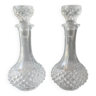 2 carafes à vin, cristal d'Arques, modèle Longchamp