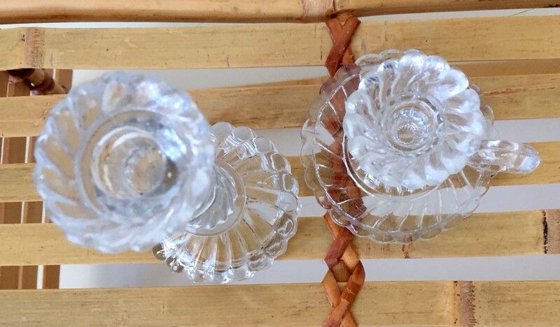 2 nice old candle holders glass