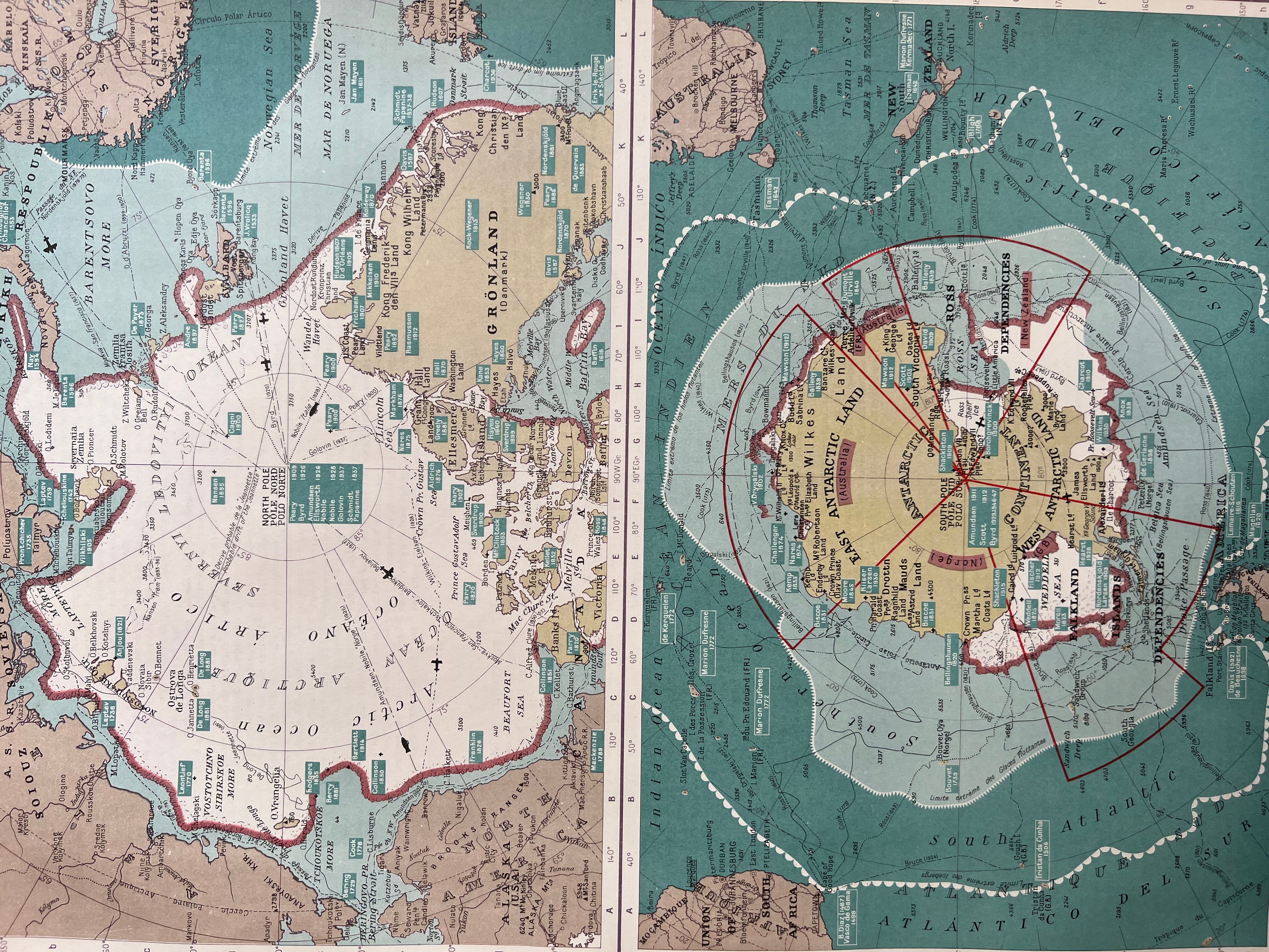 Old map The Poles — Arctic & Antarctic | Routes of the greats