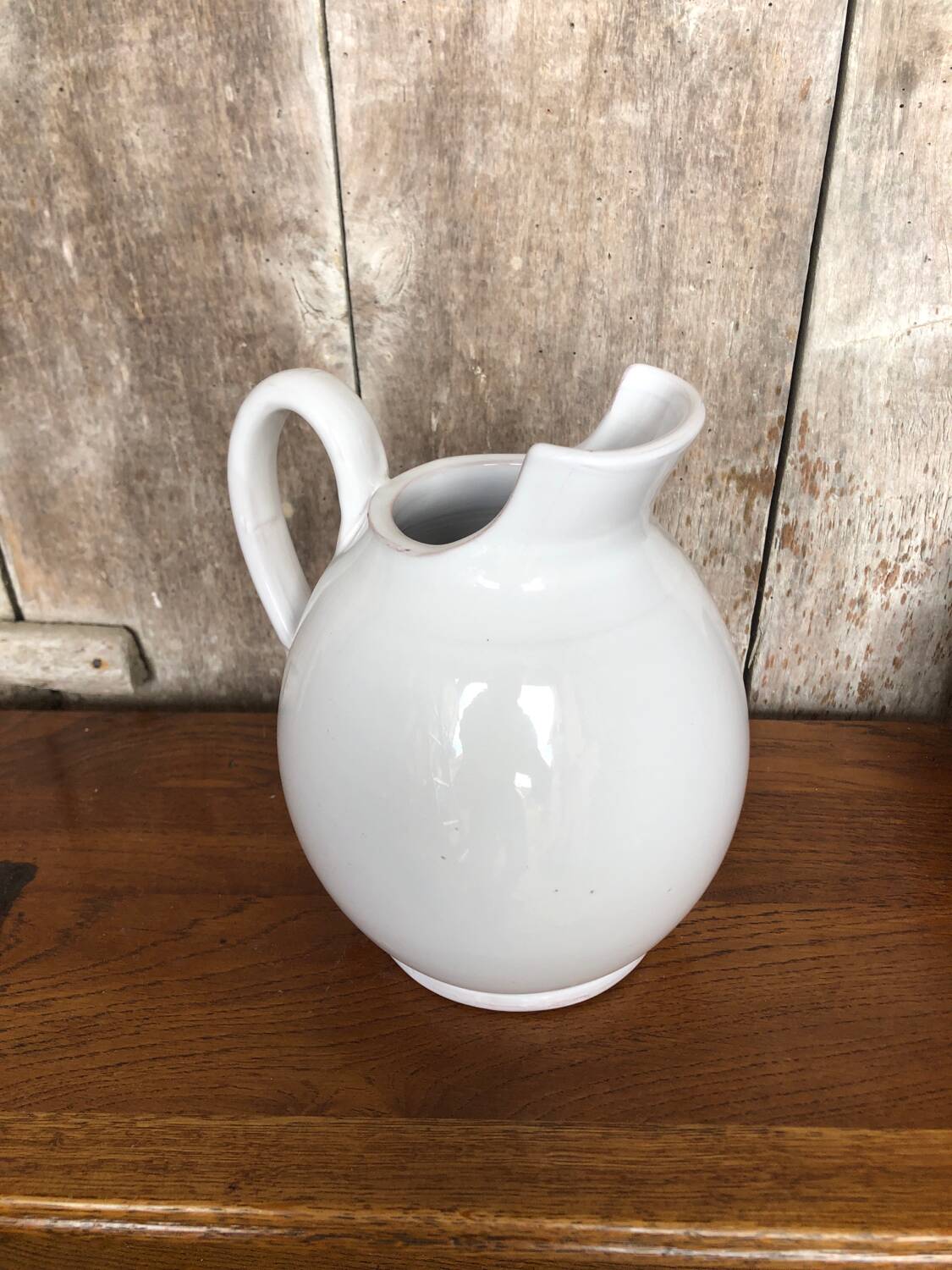 Old Nicola FASANO White Enameled Terracotta Pitcher Italy Vintage #A763