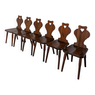 SET of 6 Vintage Tyrolean Chair with Heart Cutout, 1970s Farmhouse Chairs