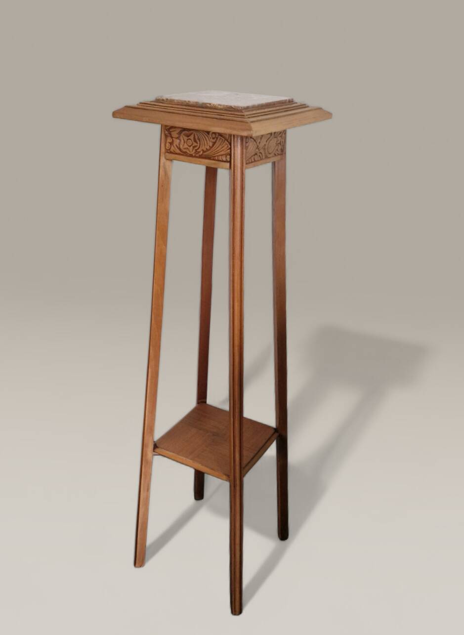 Art Deco sculpted pedestal in solid wood and marble – circa 1930