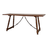 18th‑Century Spanish Walnut Trestle Table with Iron Stretcher