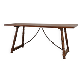 18th‑Century Spanish Walnut Trestle Table with Iron Stretcher