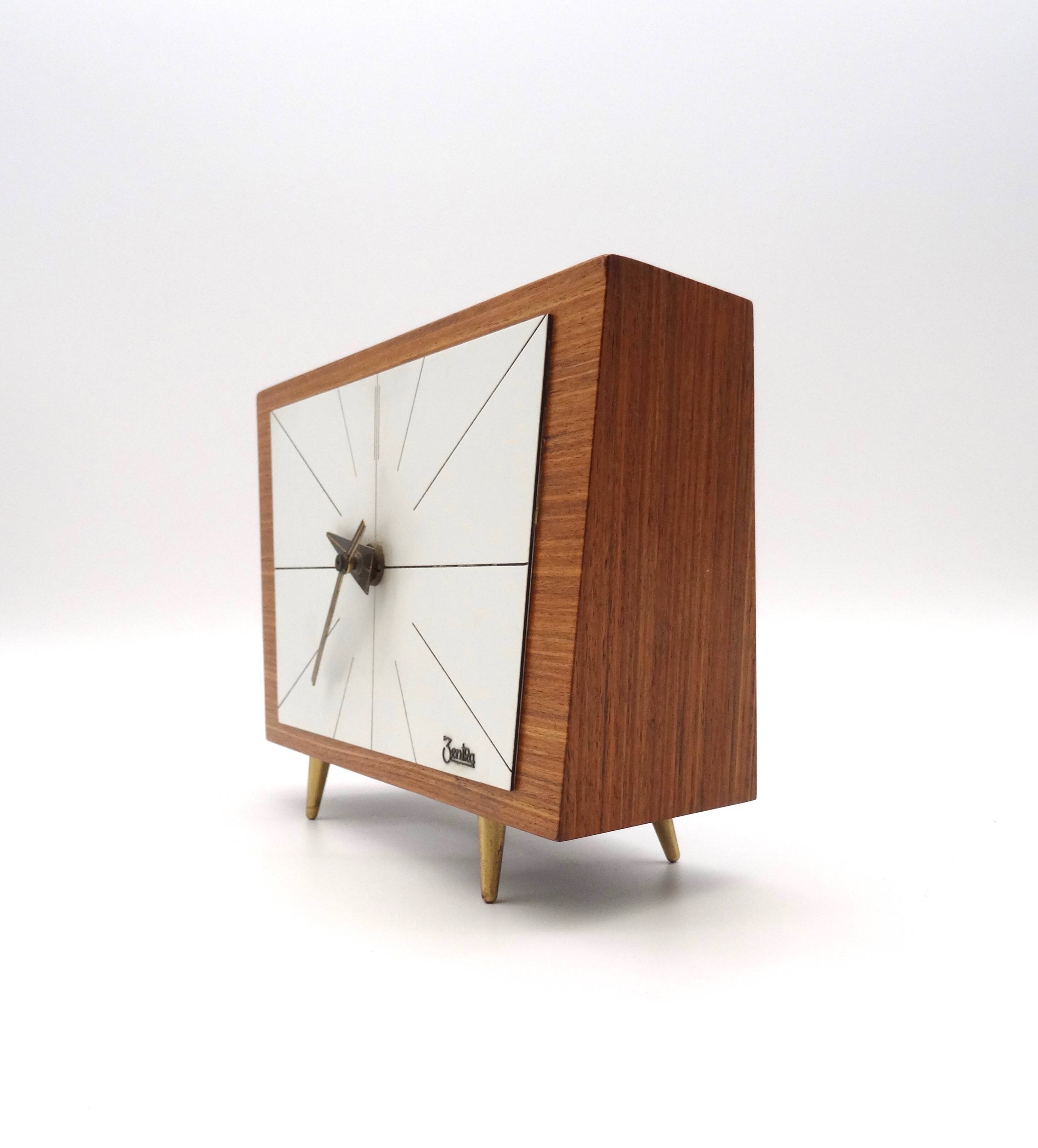 Rare mid century minimalist teak desk clock by zentra