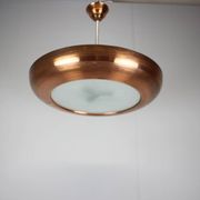 Large Art Deco Copper UFO Hanging Lamp, Czechoslovakia, 1930s