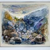 Large Abstractionism Landscape Oil Painting Signed Per Olof Netterblad, 1976
