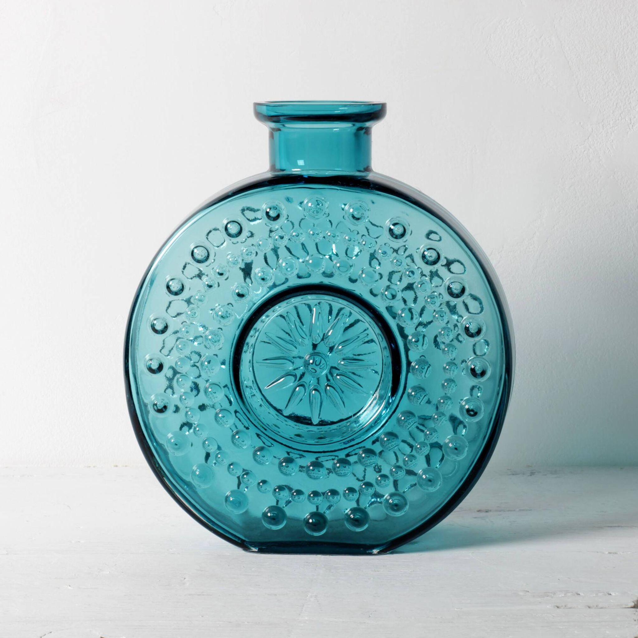 Teal Sunburst Blue Bubble Glass Vase / Erich Jachmann for WMF / 1960s