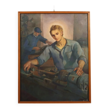 Peinture moderne signée Mario Venzo, huile sur toile, Italie, 1950