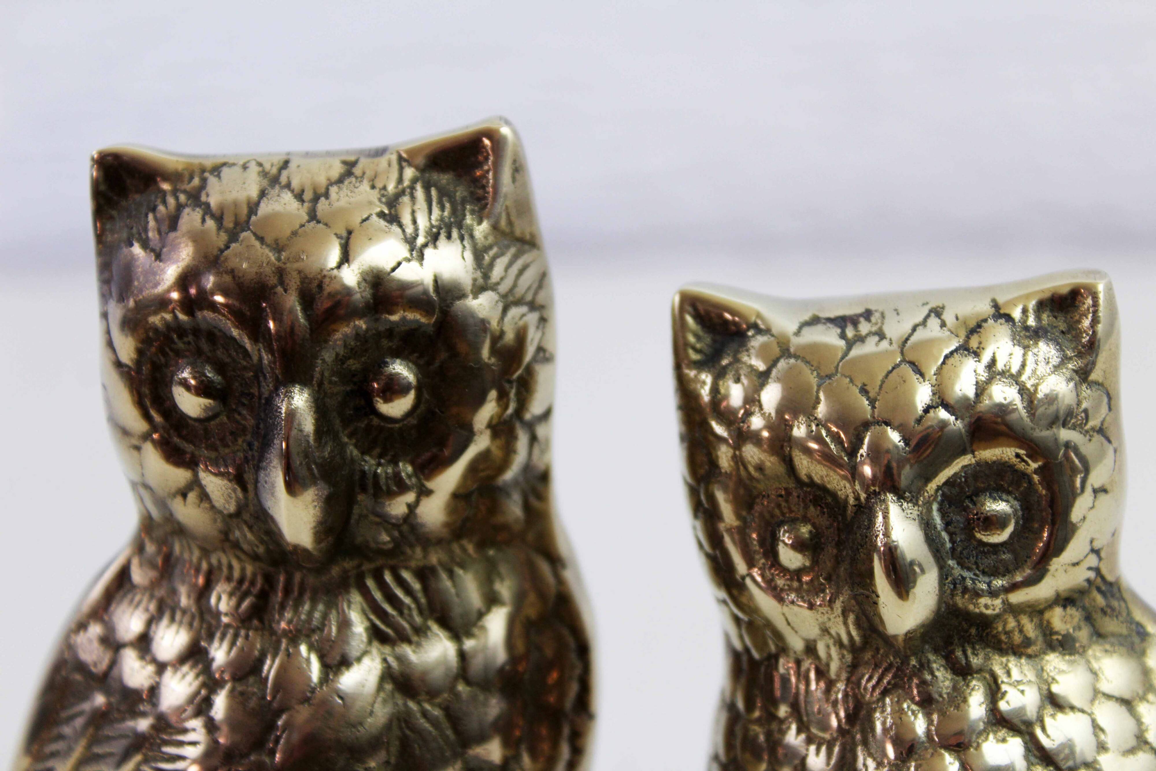 Duo of brass owls