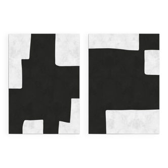 2 black and white modern art prints