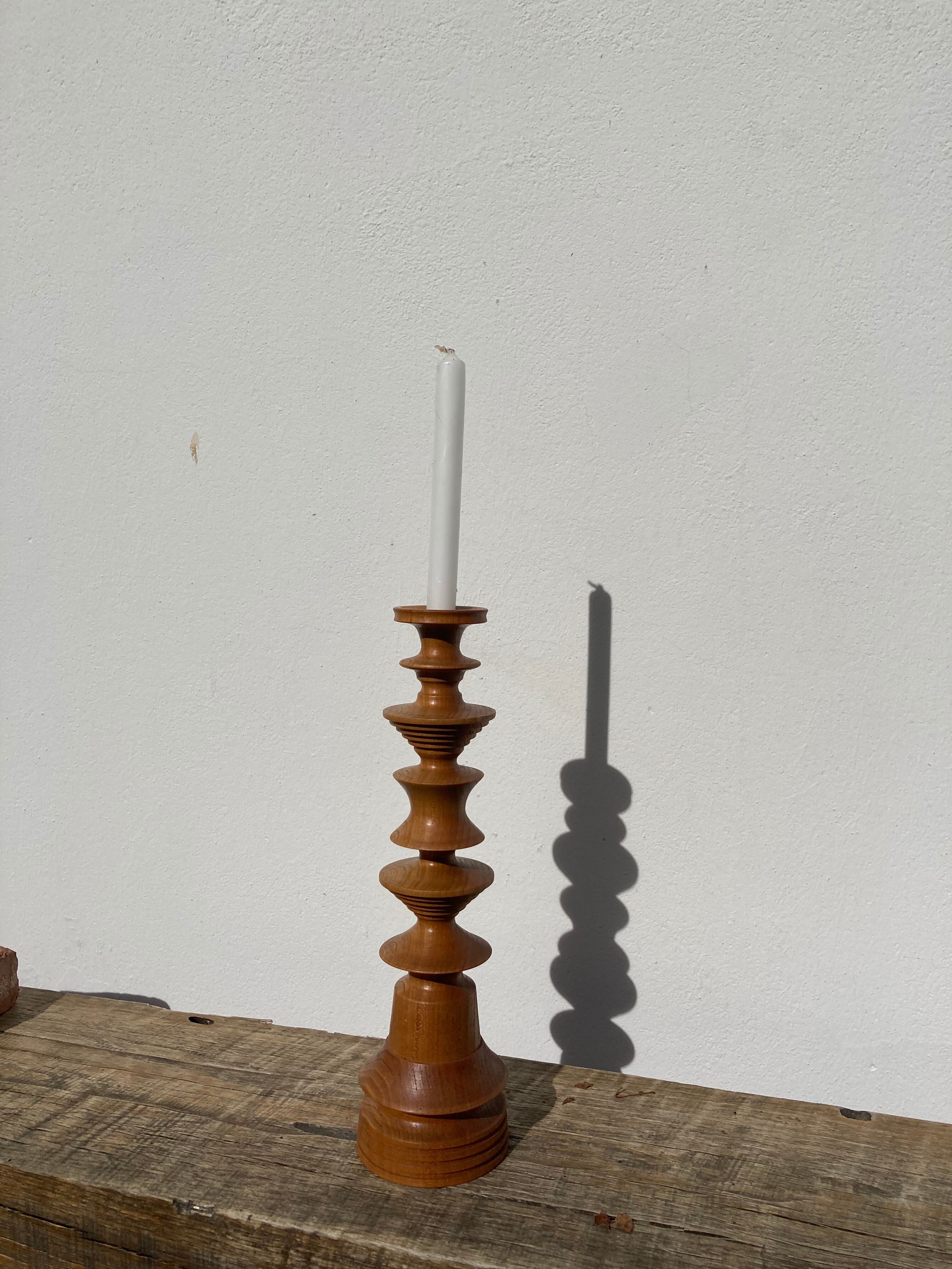 Large vintage Scandinavian turned wooden candle holder