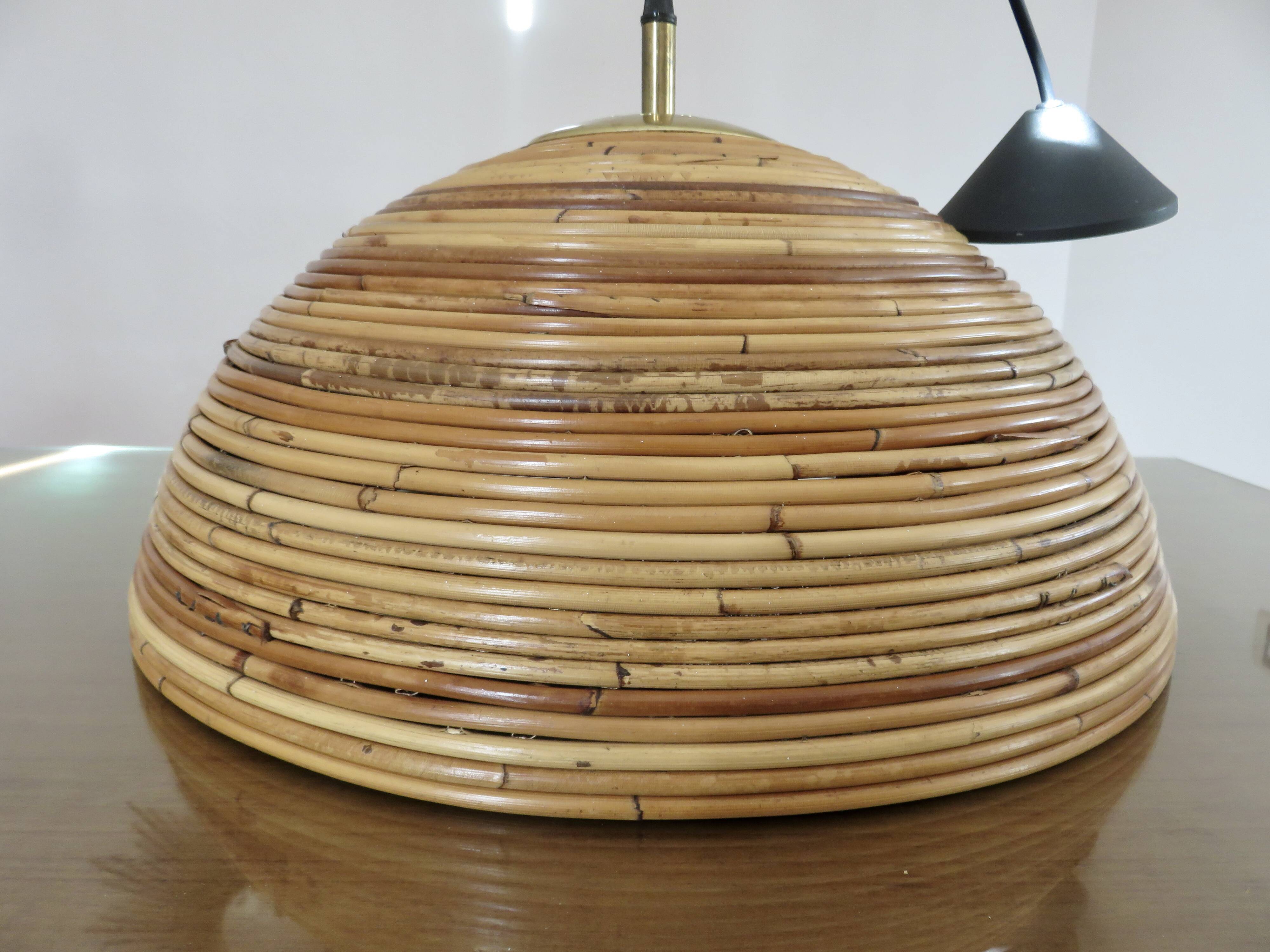 Rattan and brass pendant light 1970