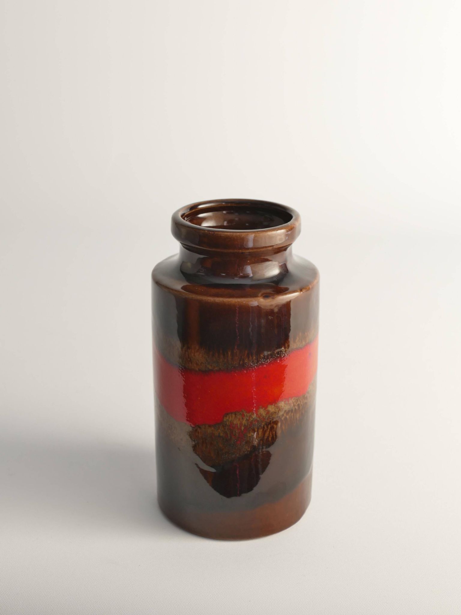 Mid-century Modern Fat Lava Red and Brown Stoneware Vase by Scheurich, W Germany