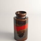Mid-century Modern Fat Lava Red and Brown Stoneware Vase by Scheurich, W Germany
