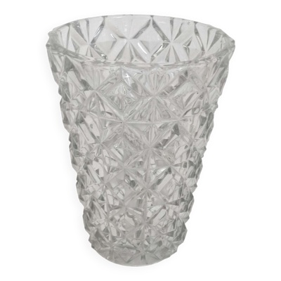 Vase en verre pressé moulé années 60 Hauteur 30 cm