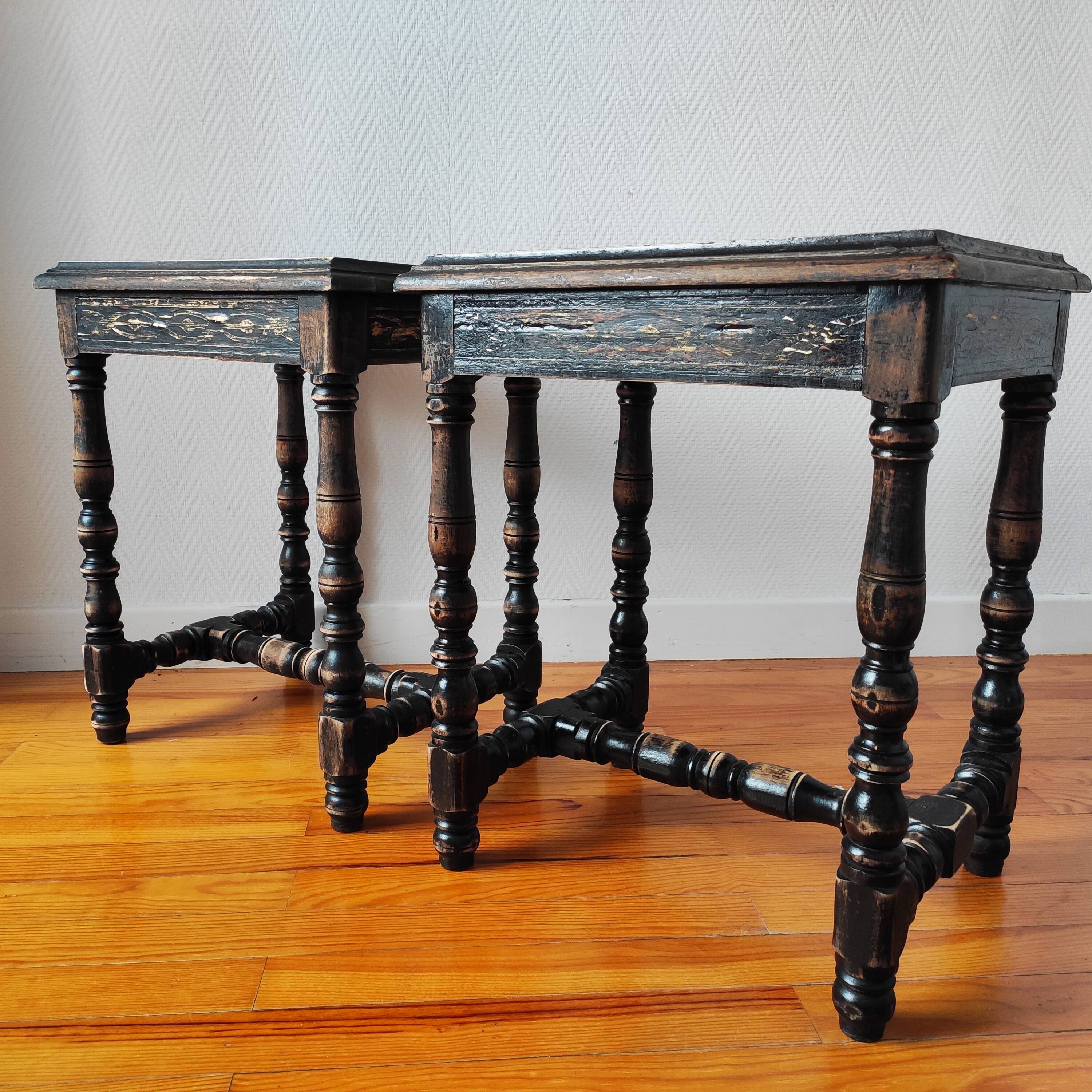 Pair of old Jacobean style sofa ends
