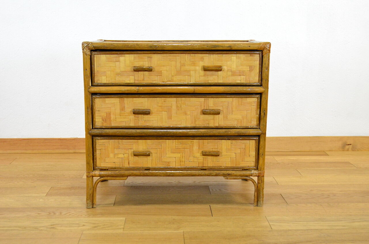 Bamboo & rattan chest of drawers vintage 1970
