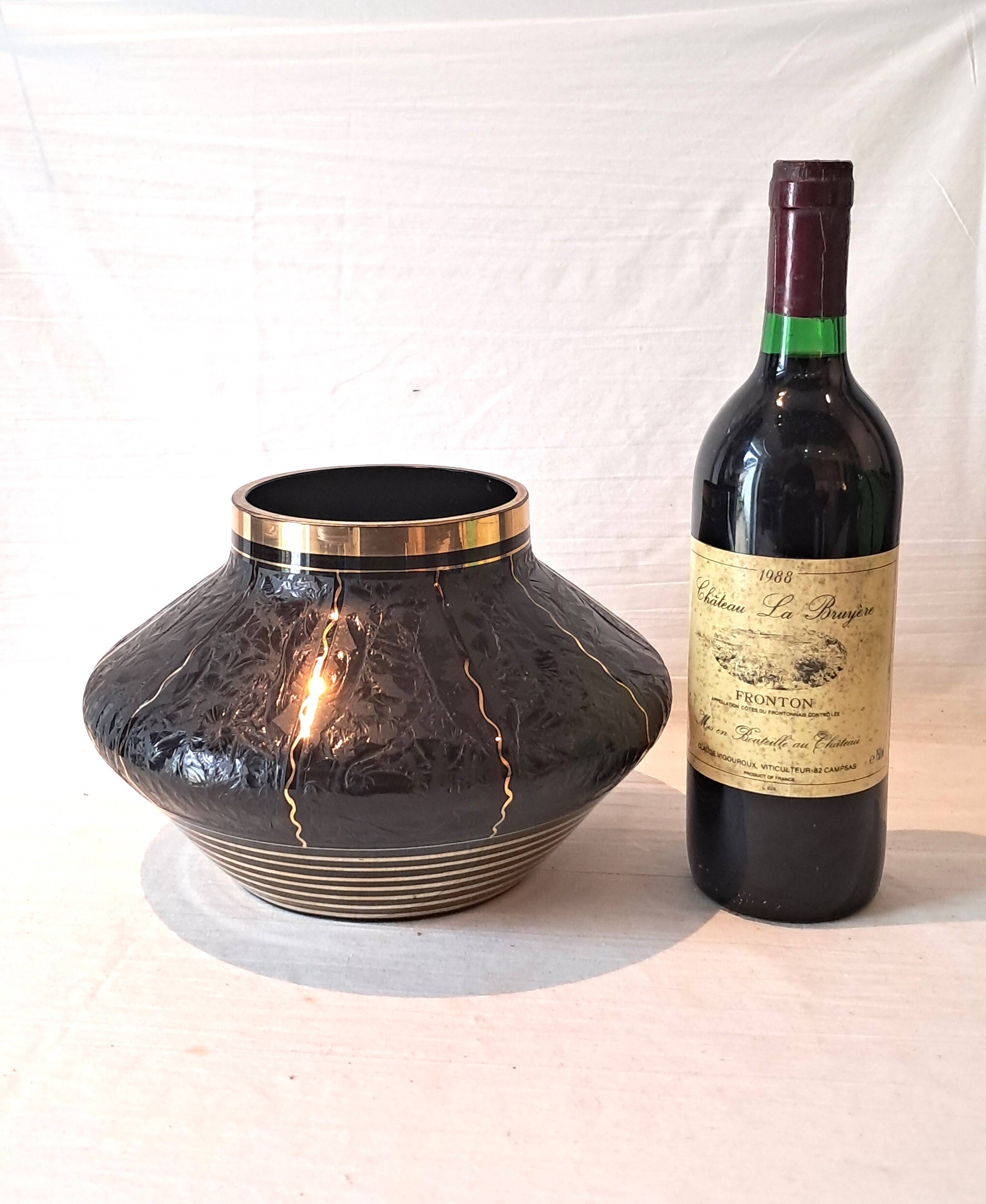 Art Deco Black Hyalite Boom Glass Vase from De Rupel Glassworks