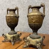 Pair of Napoleon III period vases or cassolettes in spelter with gilded patina