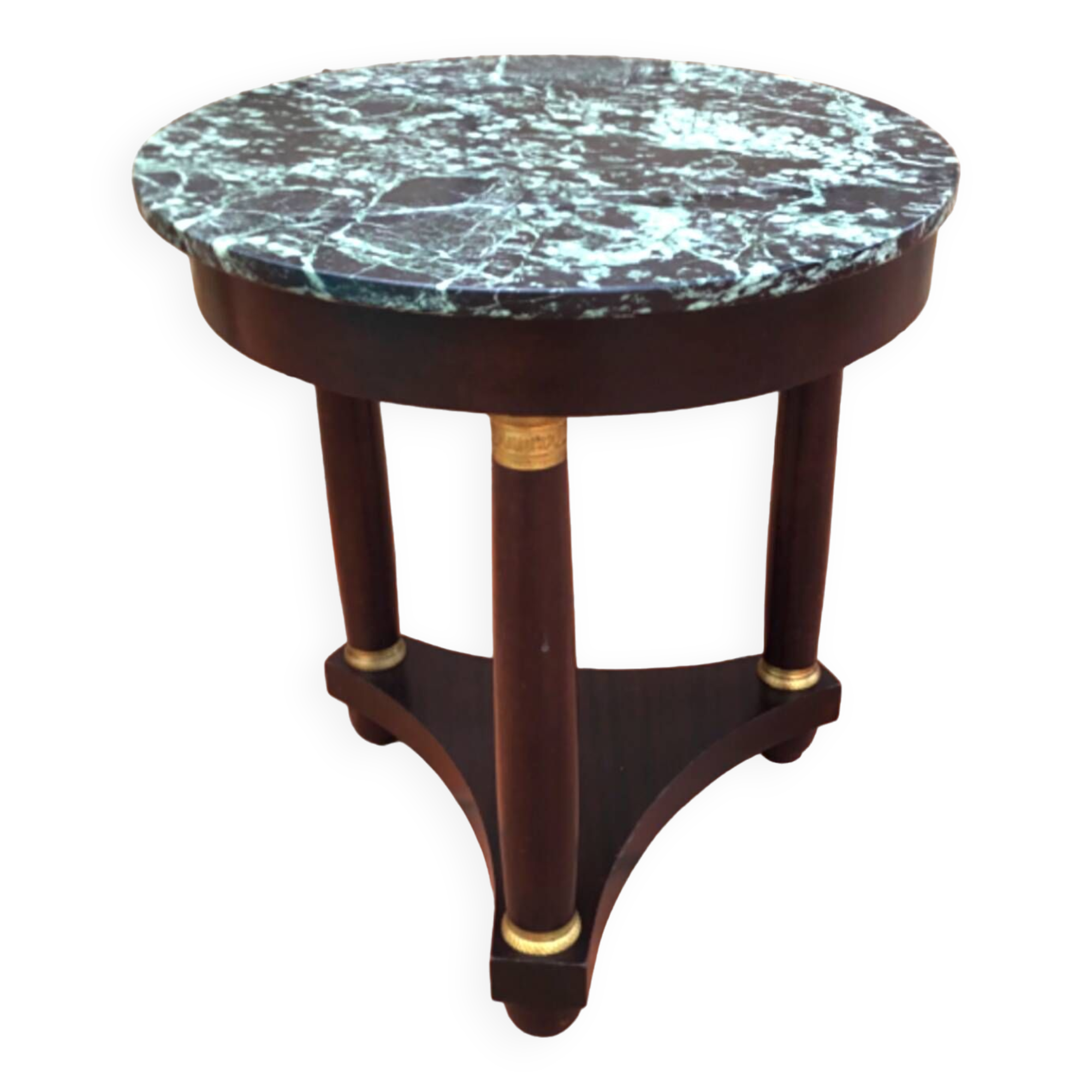 Empire period tripod pedestal table with sea green marble top and bronze ornamentation