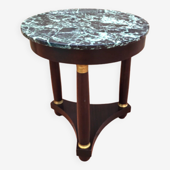 Empire period tripod pedestal table with sea green marble top and bronze ornamentation