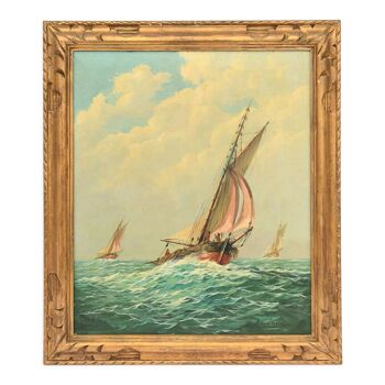 Sailboats at sea Oil on canvas, L. Boulnois (twentieth century)