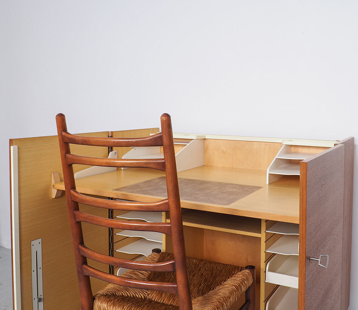 Vintage teak desk in cabinet, 1960s