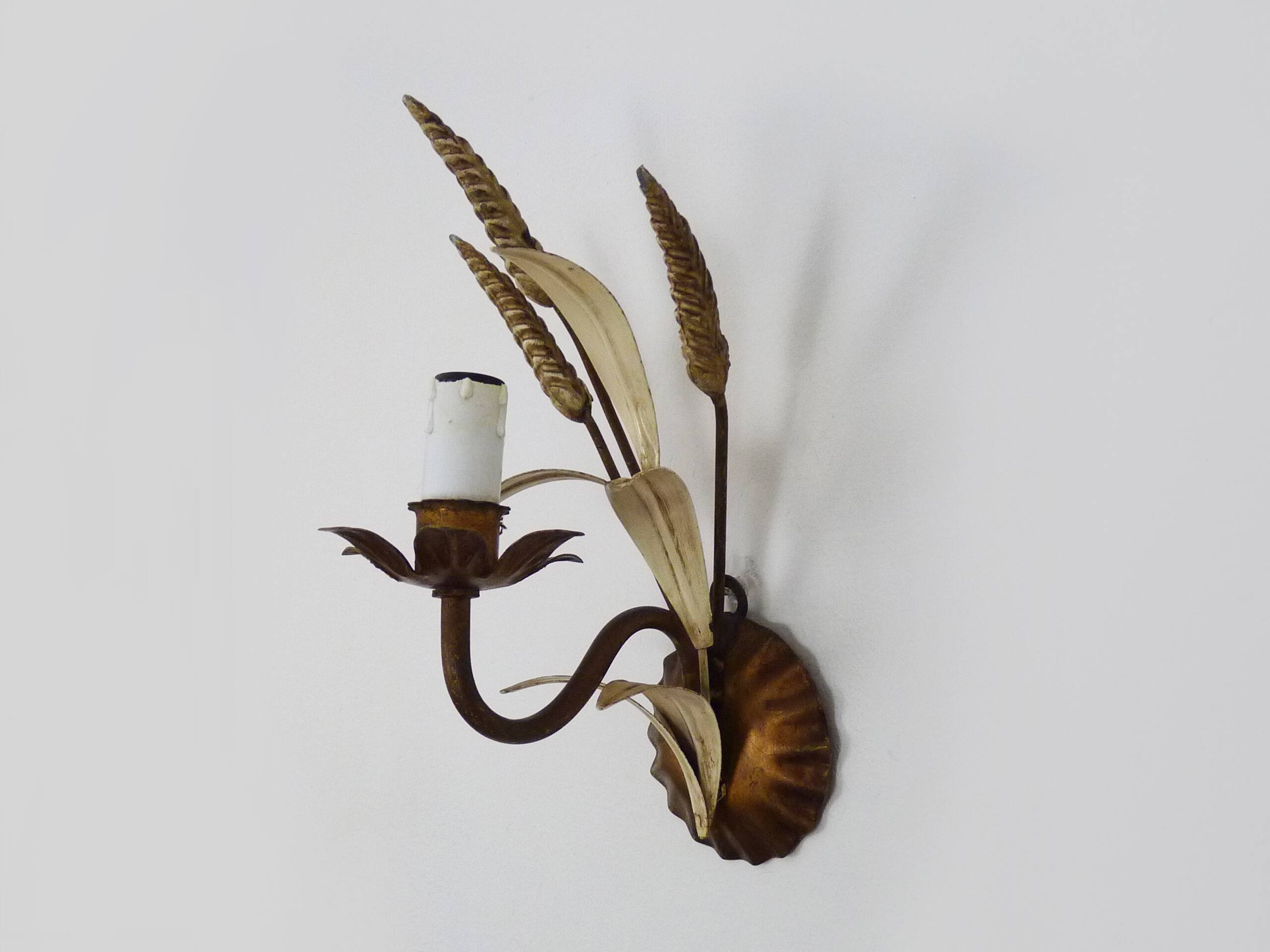 Vintage wall light with golden wheat ears Maison Masca Florence 70s