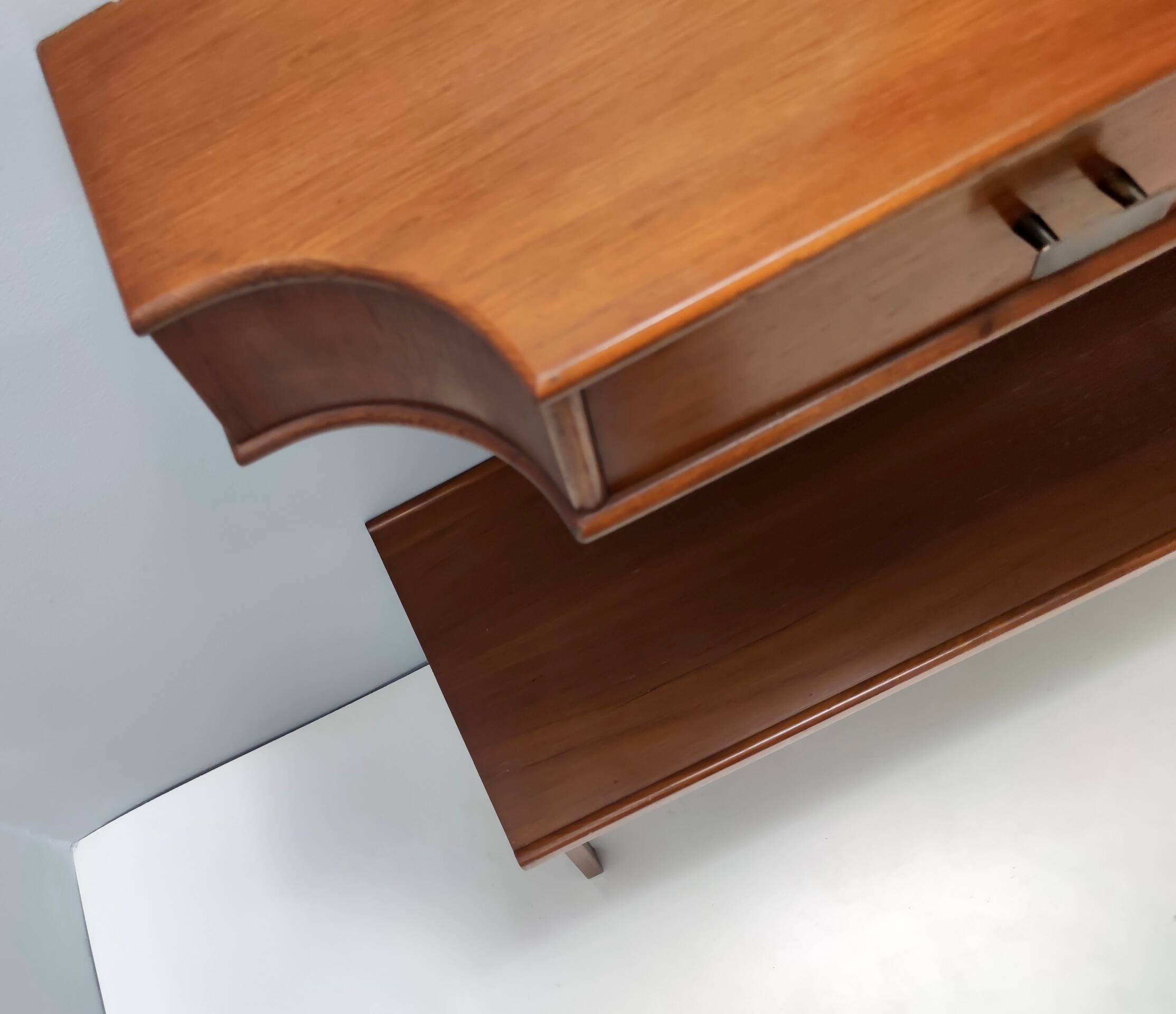 Entryway Set of Wall Mirror, Walnut Console and Bench by Brugnoli, Italy